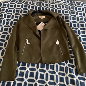 Philosophy army green suede zip-up jacket